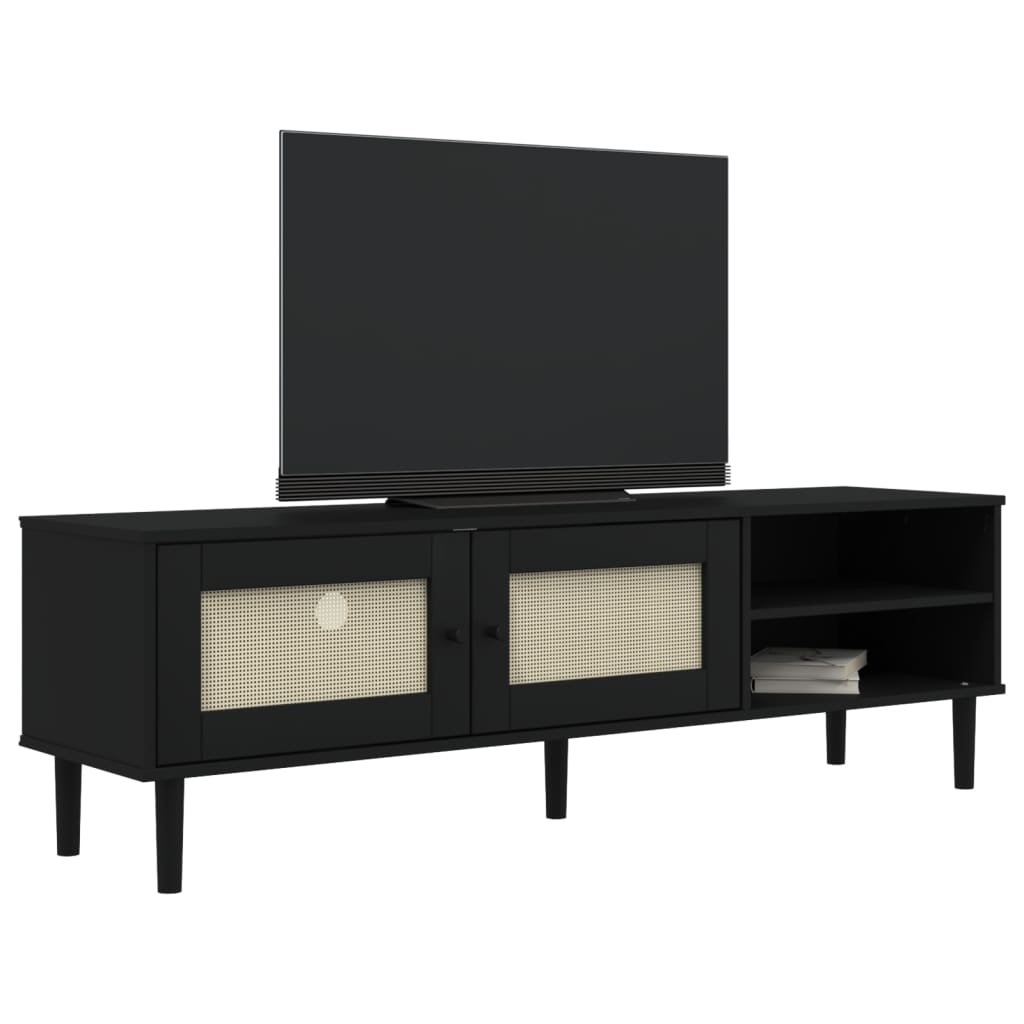 TV ormarić SENJA izgled ratana crni 158x40x49cm od borovine