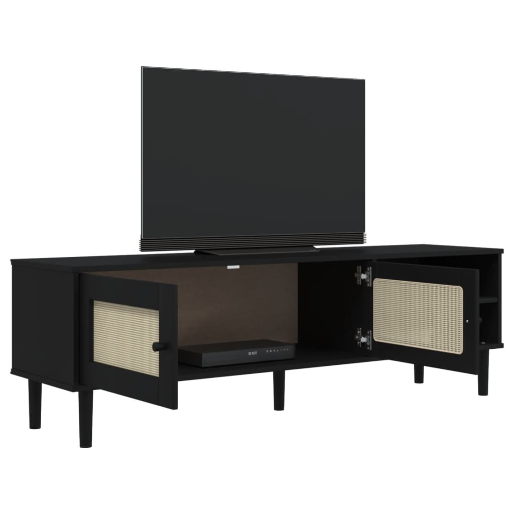 TV ormarić SENJA izgled ratana crni 158x40x49cm od borovine