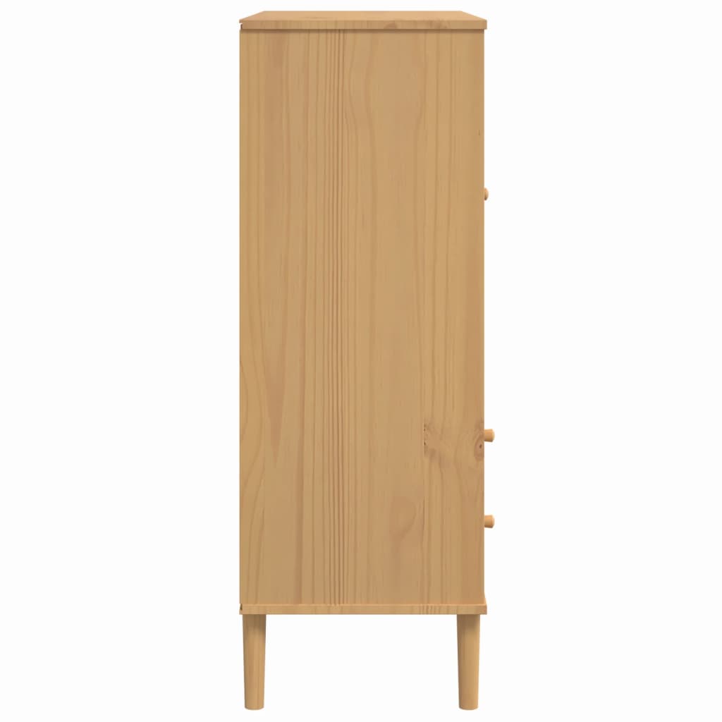 Visoka komoda SENJA smeđa izgled ratana 90x40x112 cm borovina