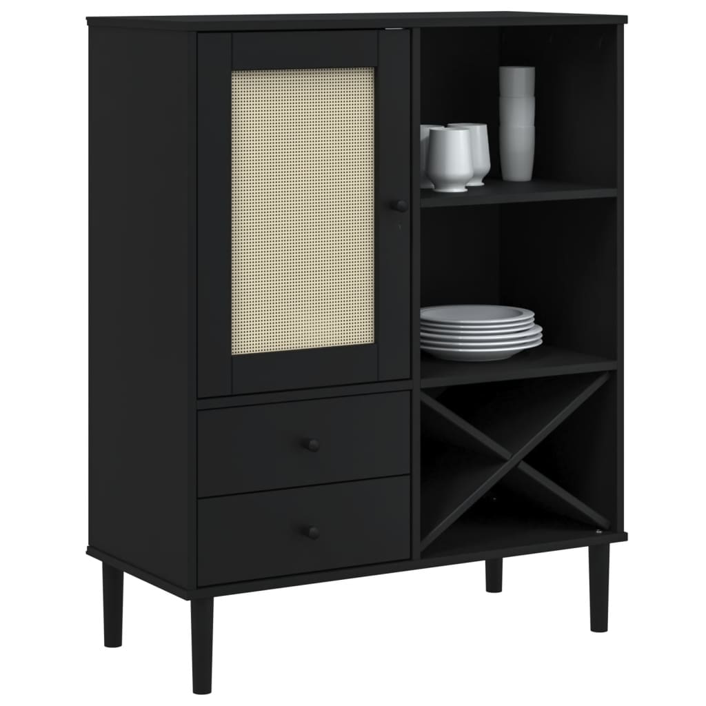 Visoka komoda SENJA crna izgled ratana 90x40x112 cm borovina