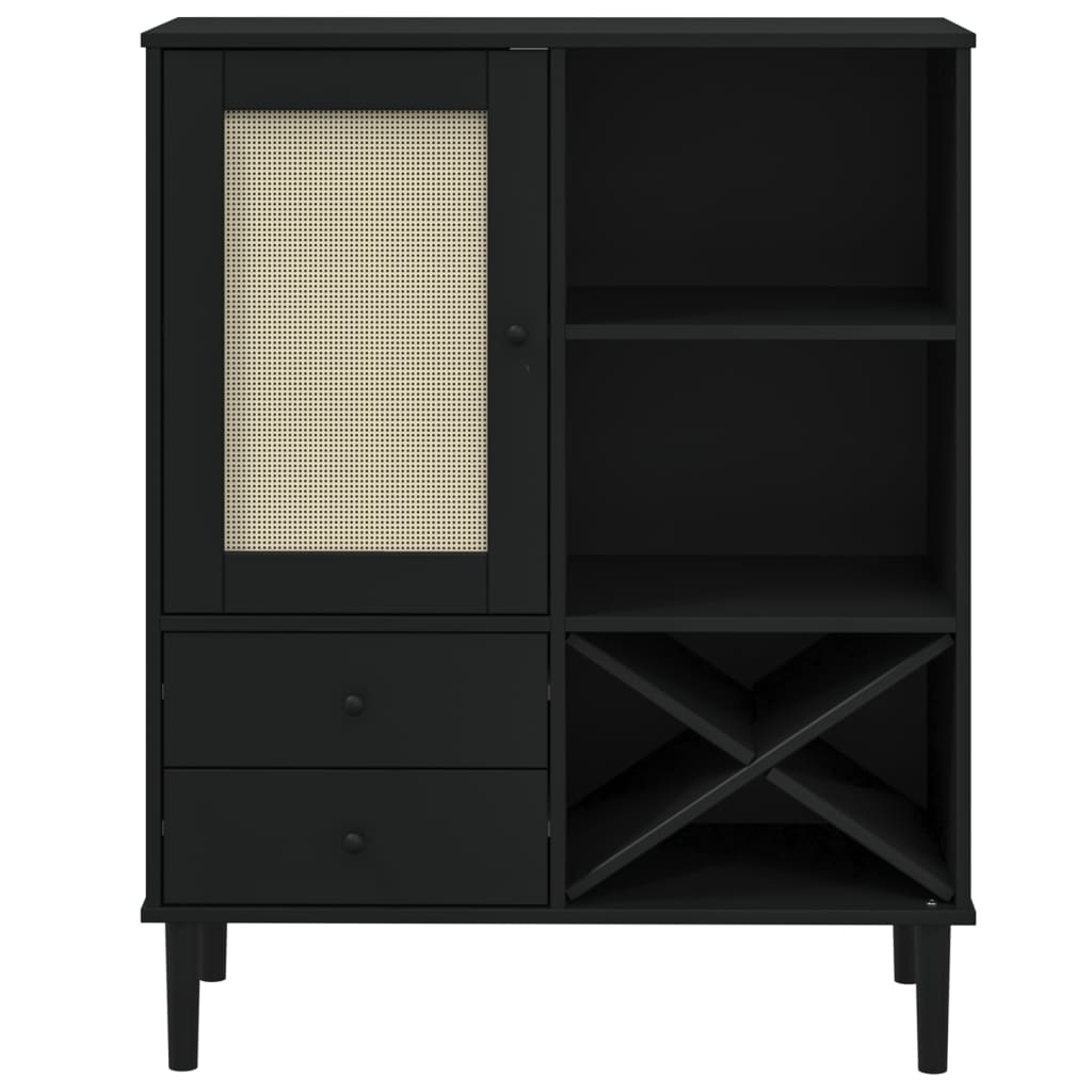 Visoka komoda SENJA crna izgled ratana 90x40x112 cm borovina
