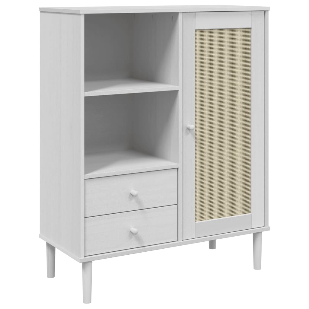 Visoka komoda SENJA bijela izgled ratana 90x40x112 cm borovina