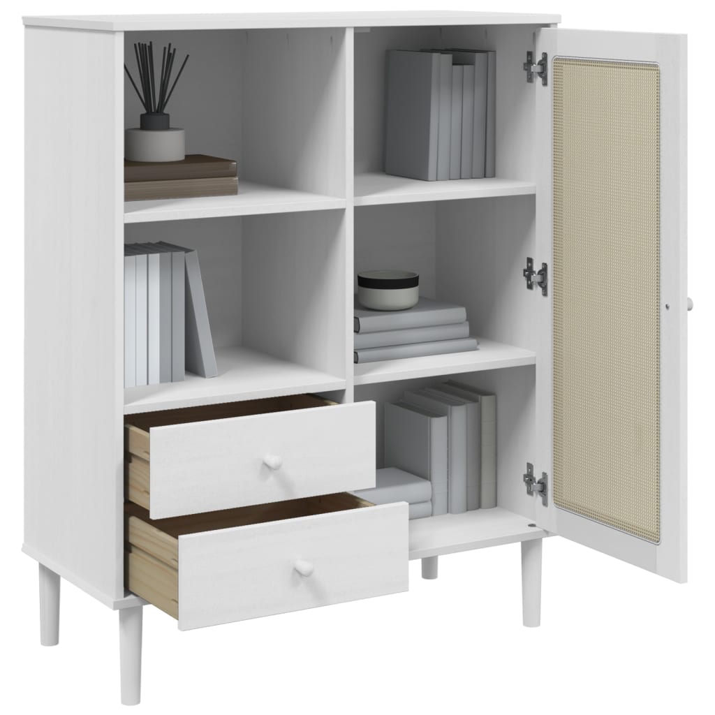 Visoka komoda SENJA bijela izgled ratana 90x40x112 cm borovina