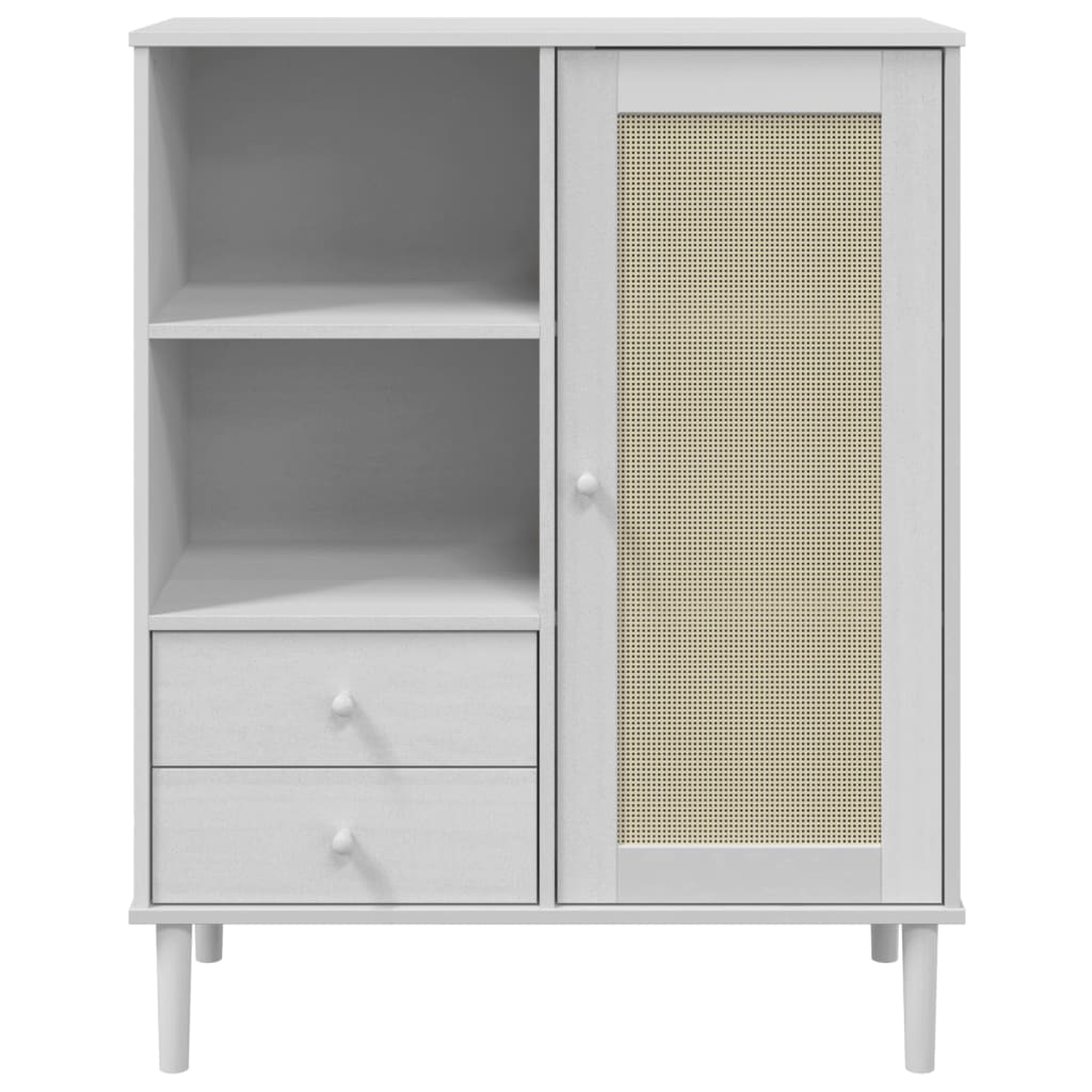 Visoka komoda SENJA bijela izgled ratana 90x40x112 cm borovina