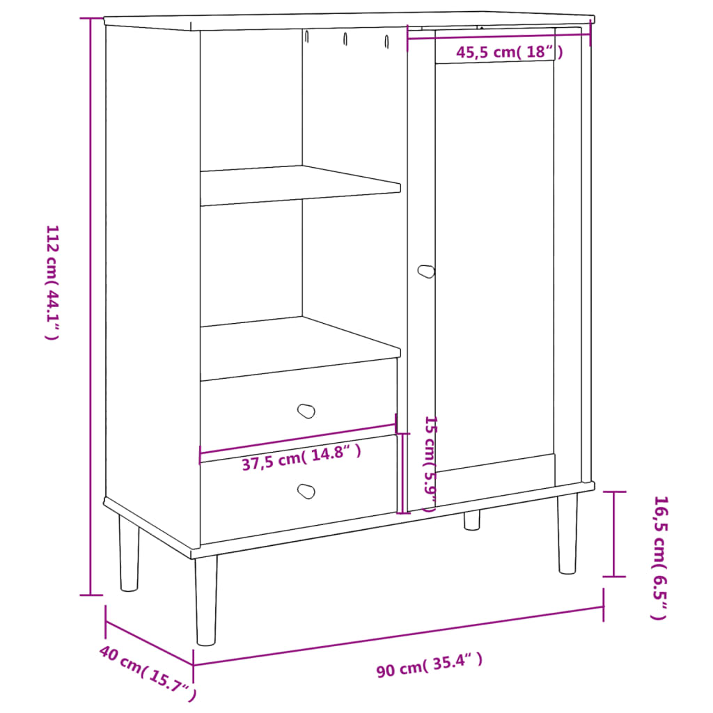 Visoka komoda SENJA bijela izgled ratana 90x40x112 cm borovina