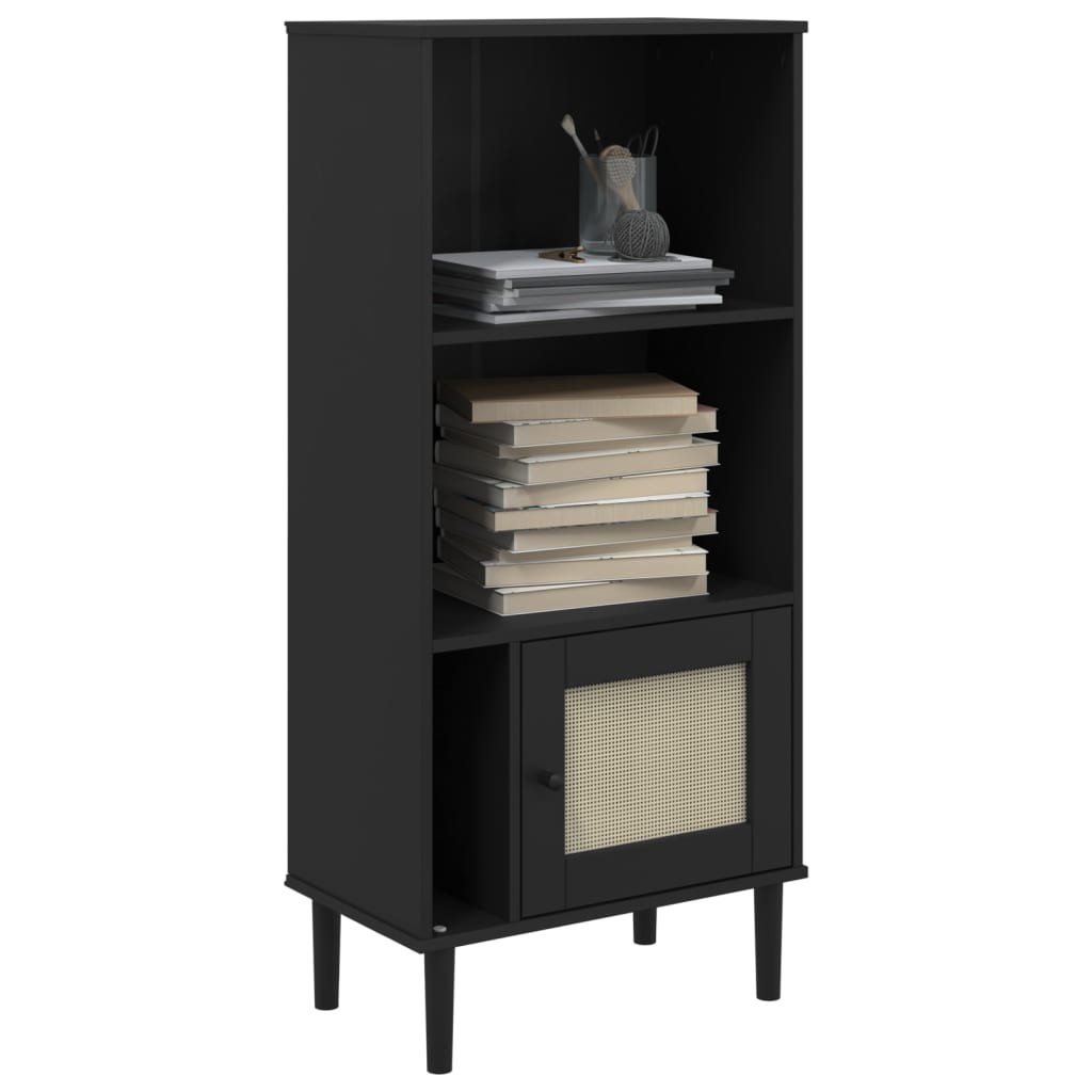 Regal za knjige SENJA izgled ratana crni 60x35x130 cm borovina