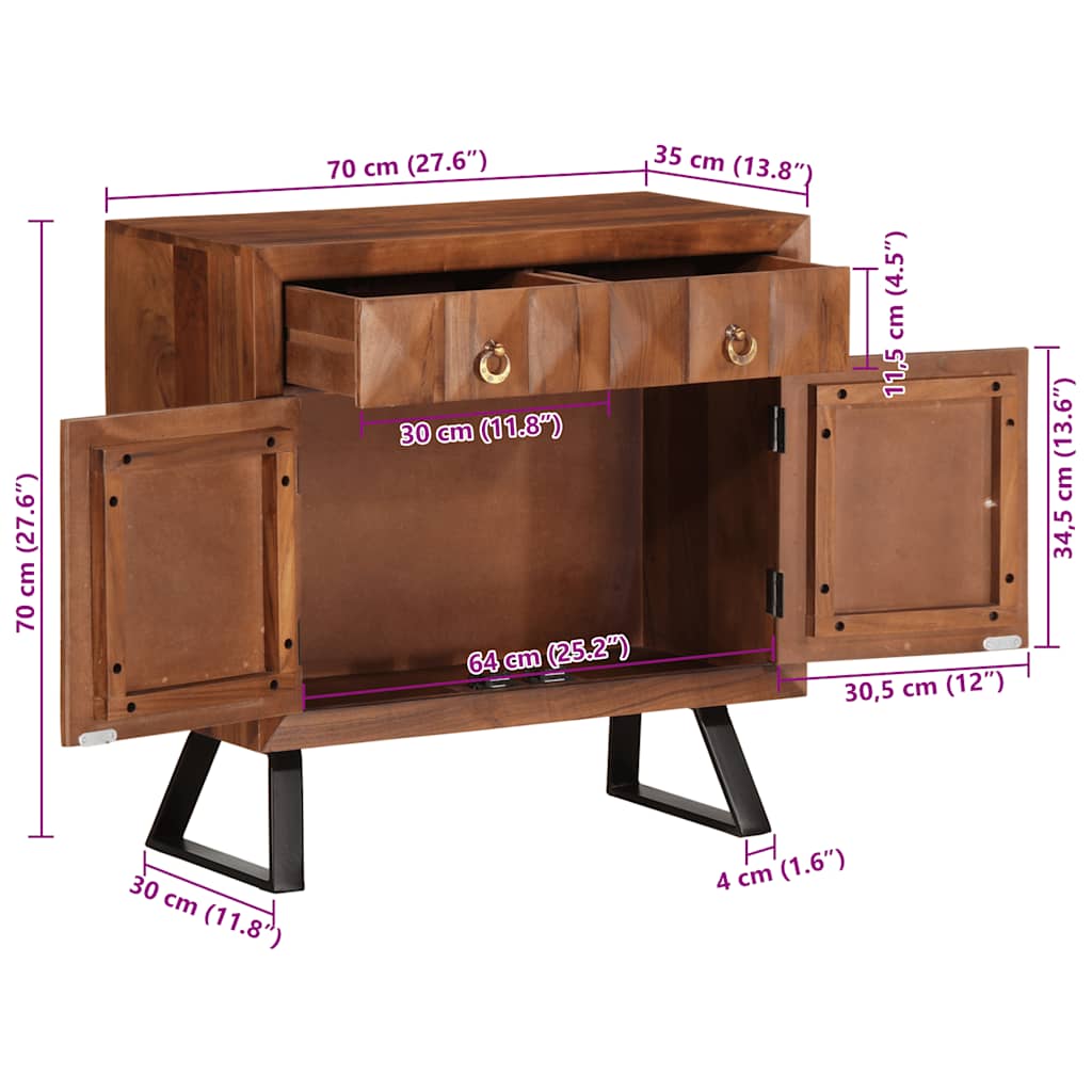 Ormarić s ladicama Med smeđi 70x35x70 cm puno drvo bagrem