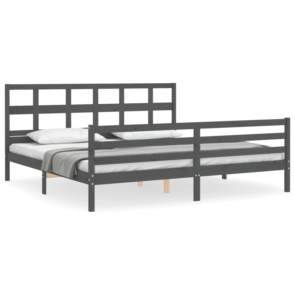 Okvir za krevet s uzglavljem sivi 200 x 200 cm od masivnog drva