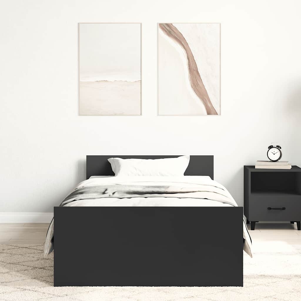 Okvir kreveta crni 75 x 190 cm mali od konstruiranog drva