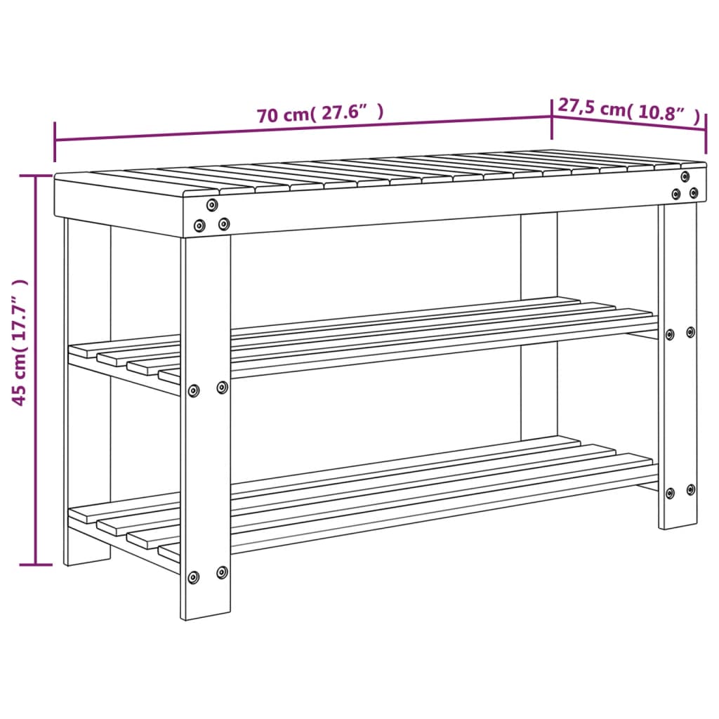 Stalak za cipele s 3 razine 70 x 27,5 x 45 cm od bambusa