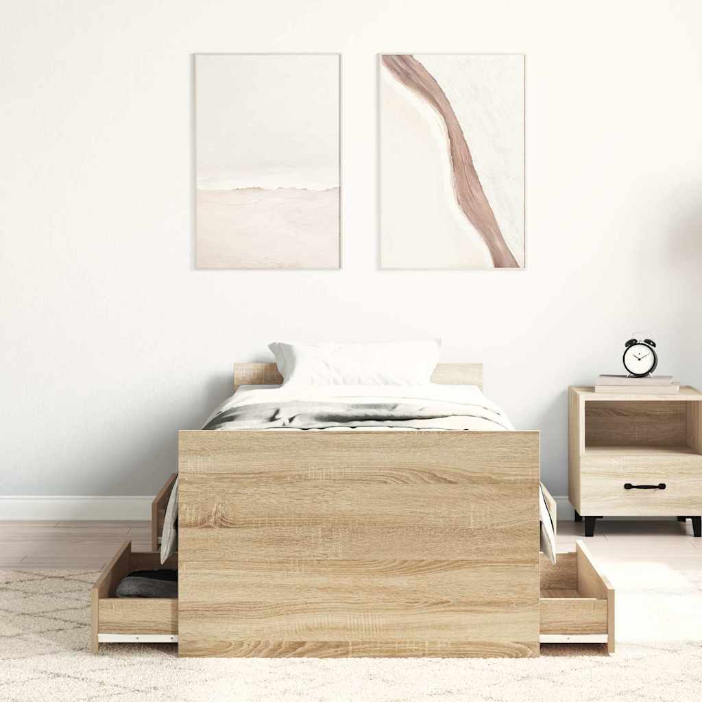 Okvir kreveta s uzglavljem i podnožjem boja hrasta 90 x 200 cm