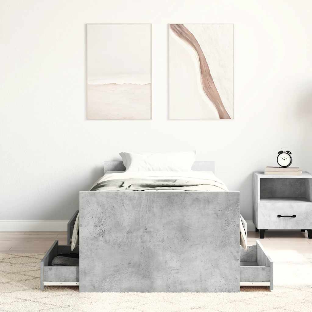 Okvir kreveta s uzglavljem i podnožjem boja betona 90 x 200 cm