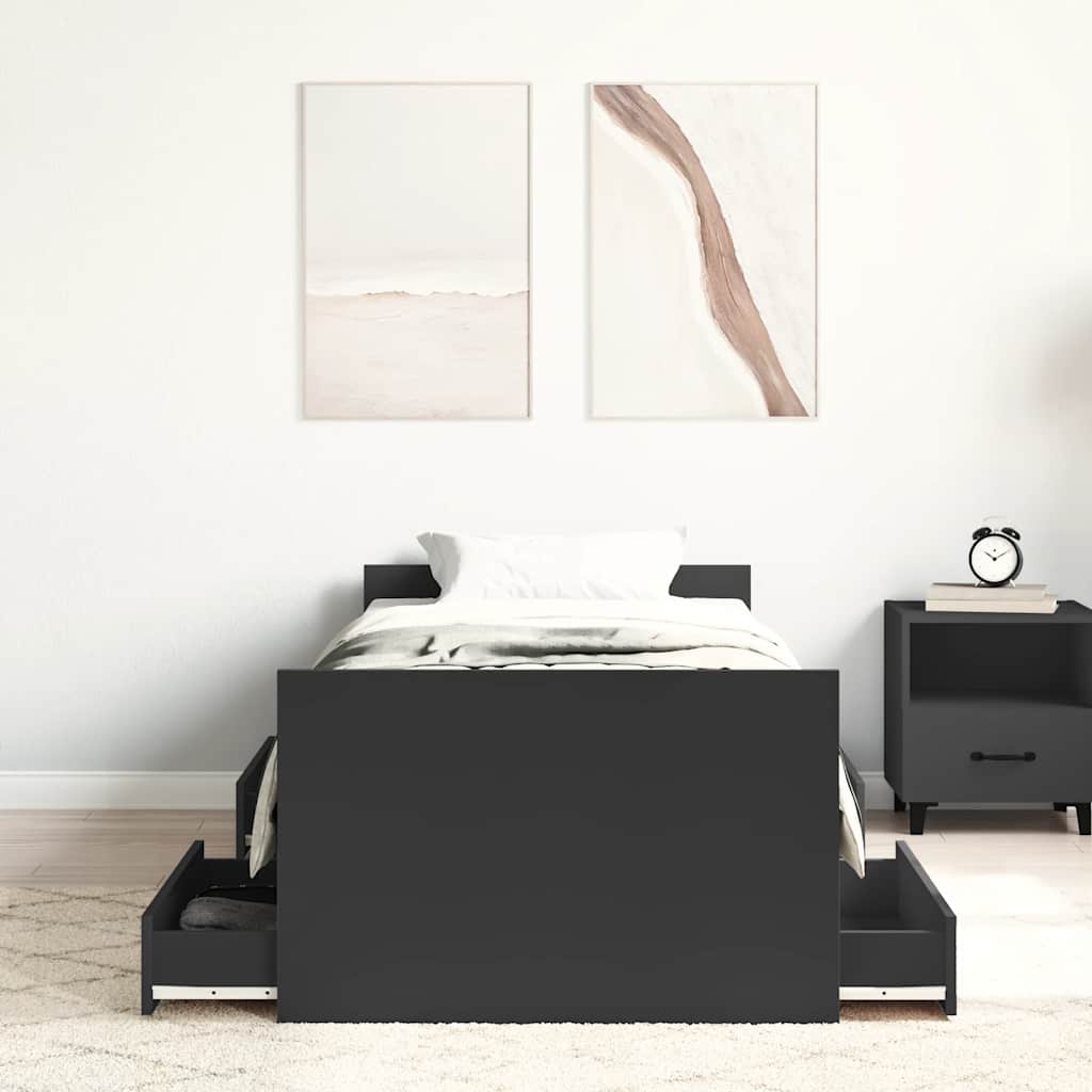 Okvir kreveta uzglavlje i podnožje crni 90x190 cm