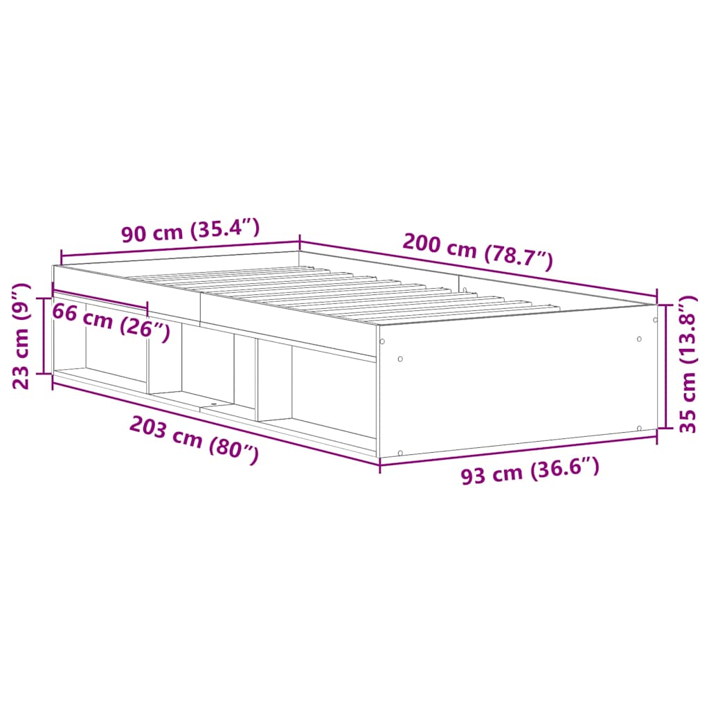 Okvir kreveta siva boja betona 90 x 200 cm