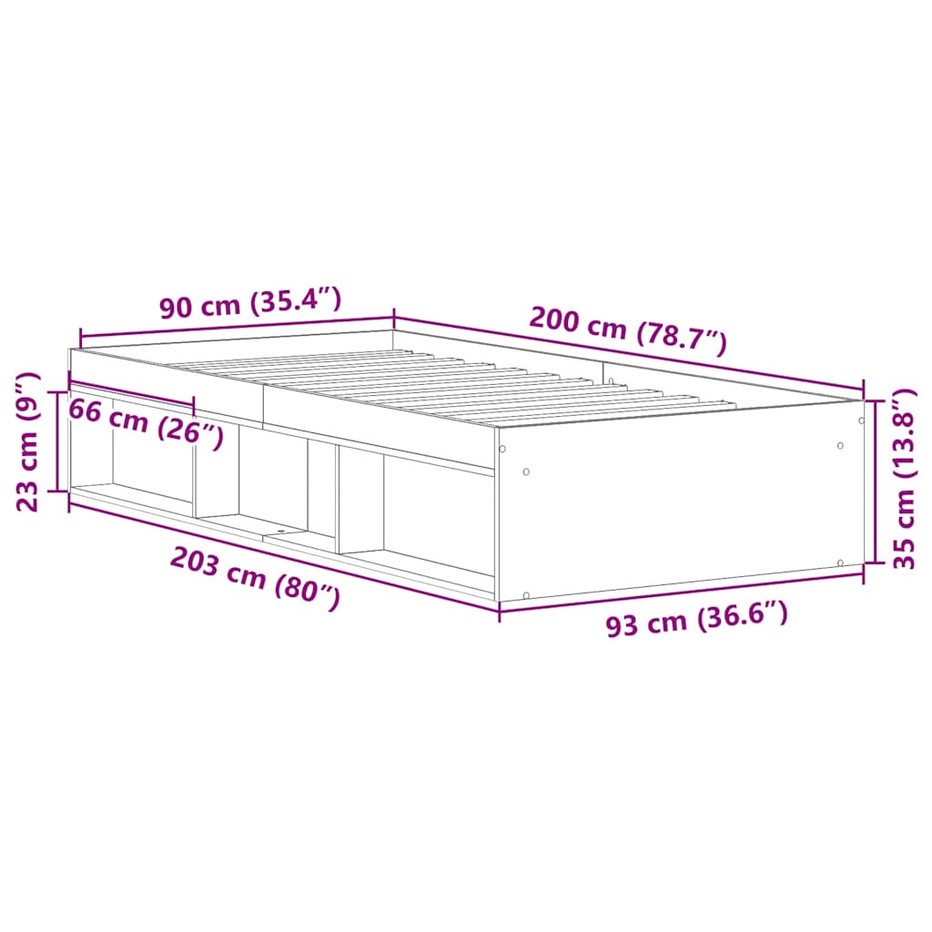 Okvir kreveta boja dimljenog hrasta 90 x 200 cm