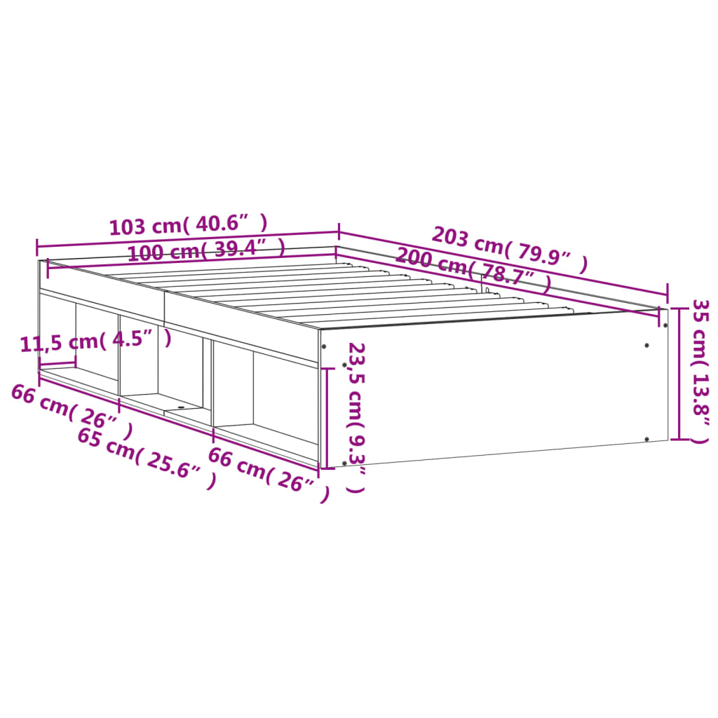 Okvir za krevet boja dimljenog hrasta 100x200 cm
