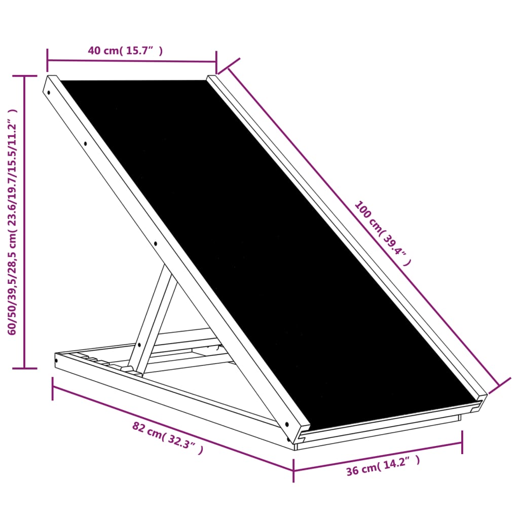 Rampa za pse siva 100 x 40 cm od masivne jelovine