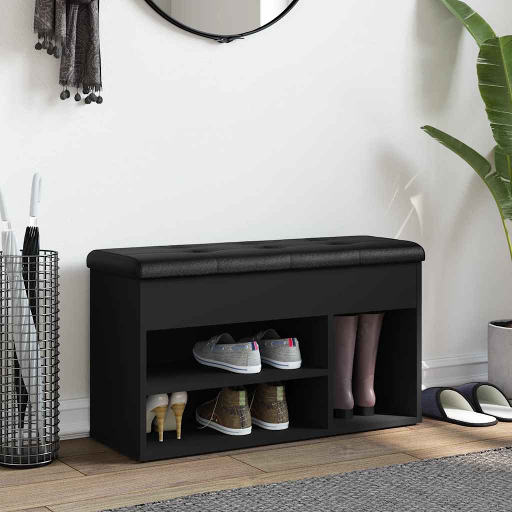 Klupa za cipele crna 82 x 32 x 45,5 cm od konstruiranog drva