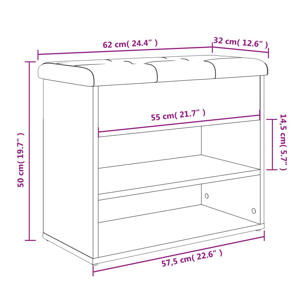 Klupa za cipele siva boja hrasta 62x32x50 cm konstruirano drvo