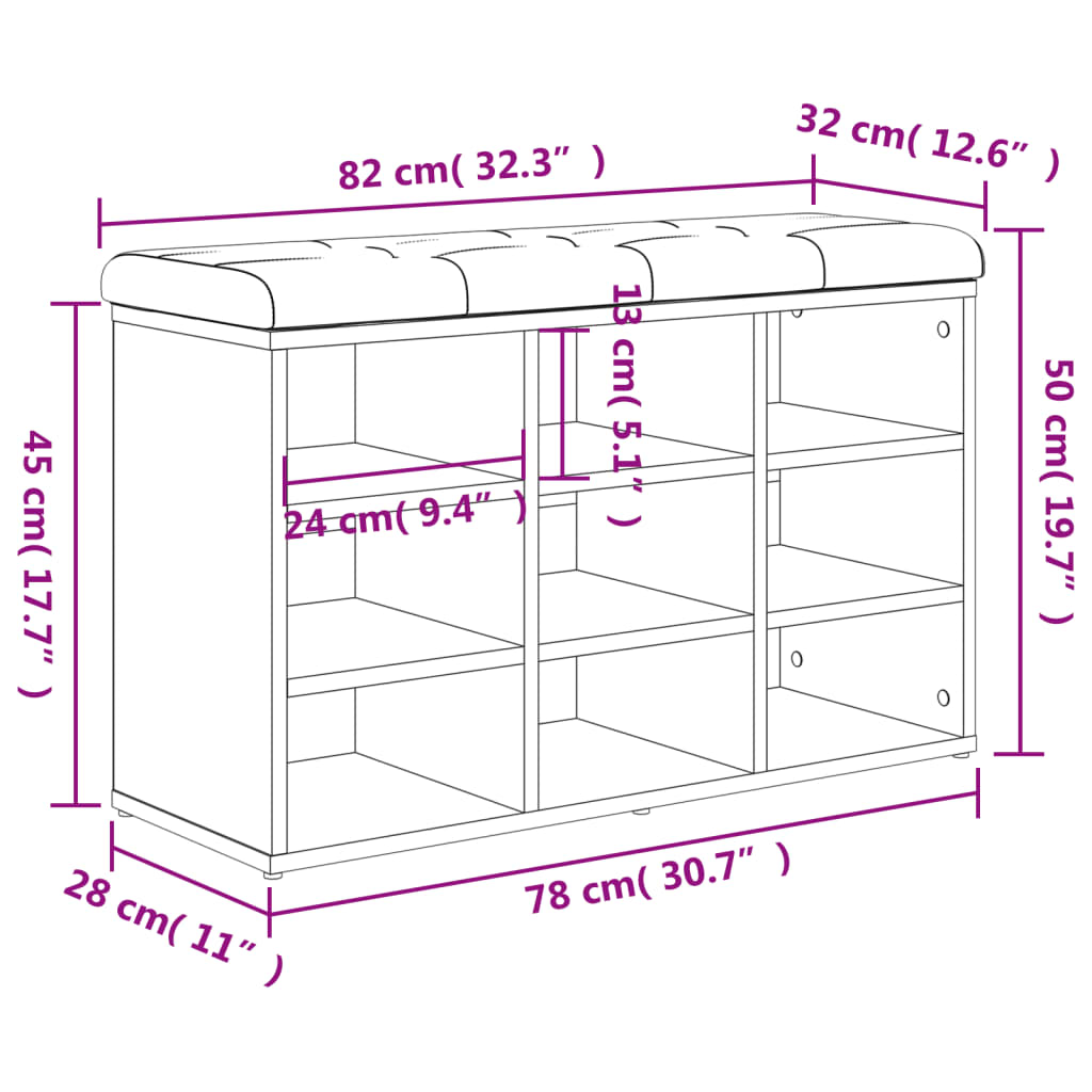 Klupa za cipele siva boja hrasta 82x32x50 cm konstruirano drvo