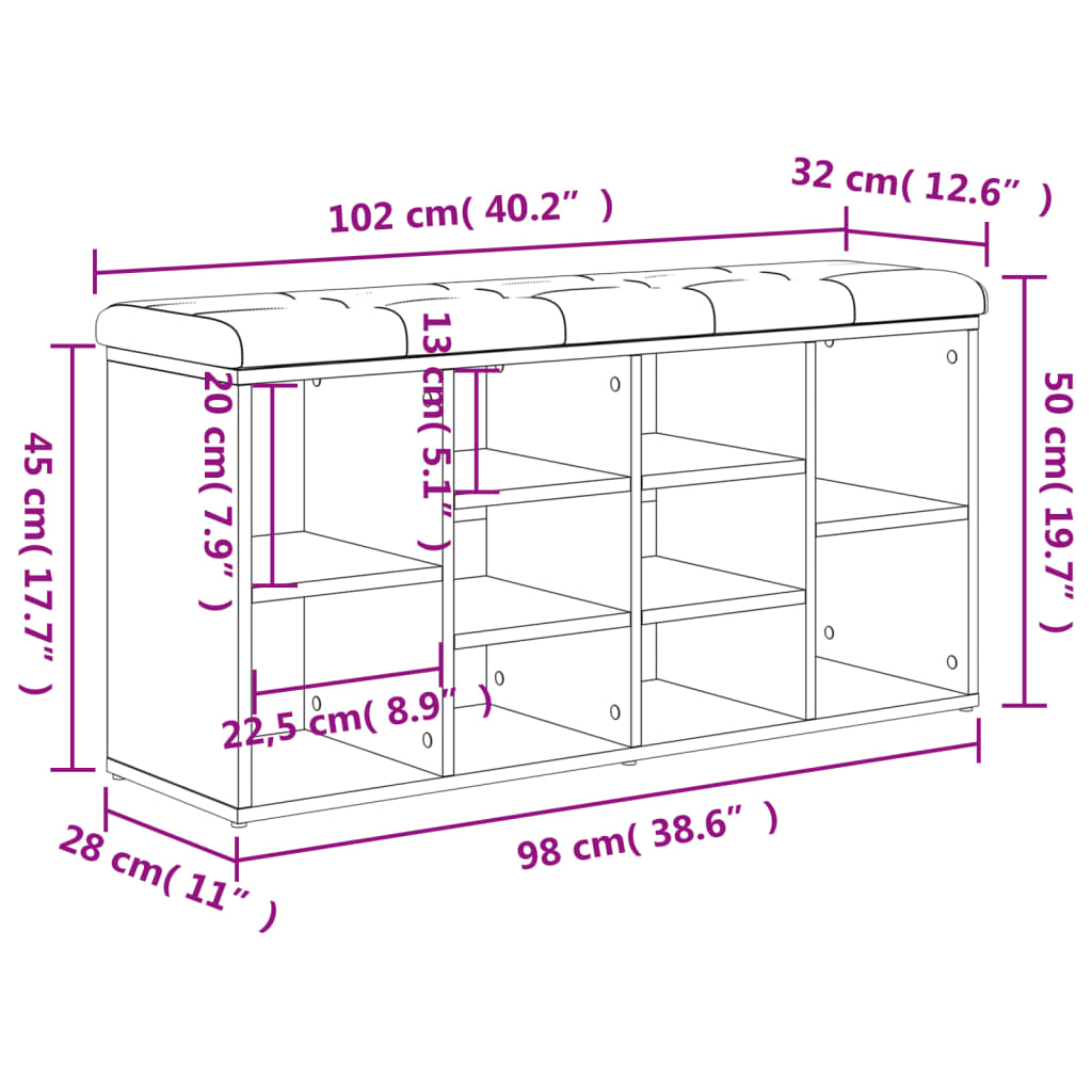 Klupa za cipele crna 102 x 32 x 50 cm od konstruiranog drva