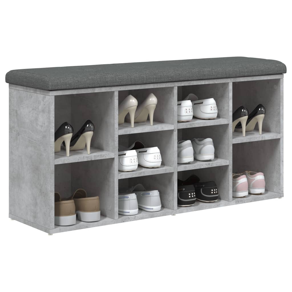 Klupa za cipele siva boja betona 102x32x50 cm konstruirano drvo
