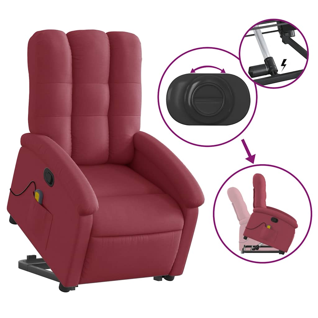 Masažni naslonjač na podizanje od tkanine crvena boja vina