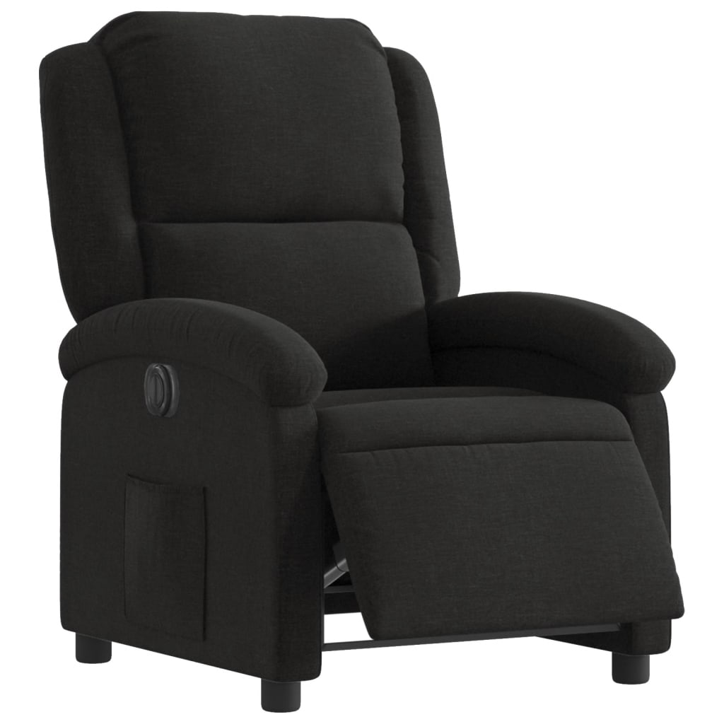 Električni naslonjač od tkanine crni