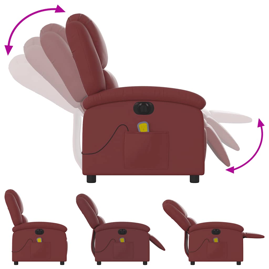 Električni masažni naslonjač od umjetne kože crvena boja vina