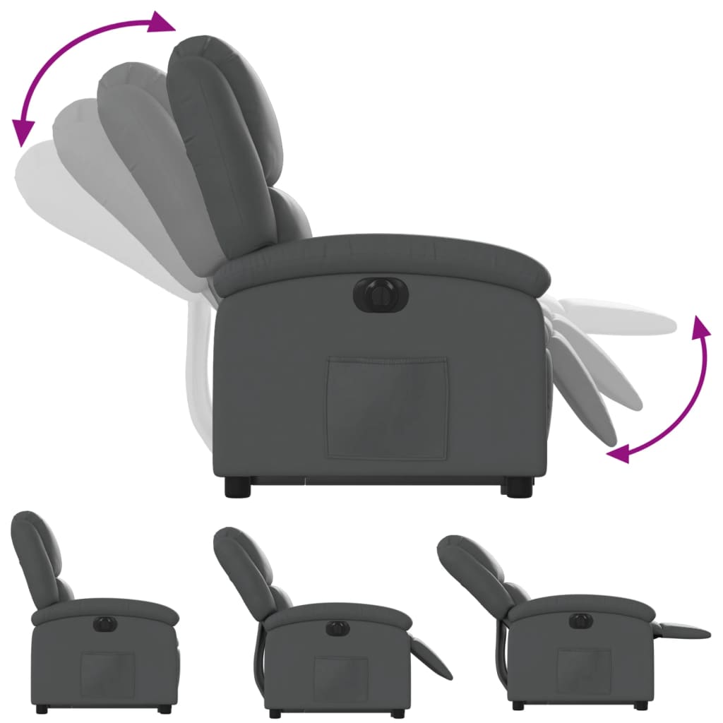 Električni naslonjač na podizanje od umjetne kože siva