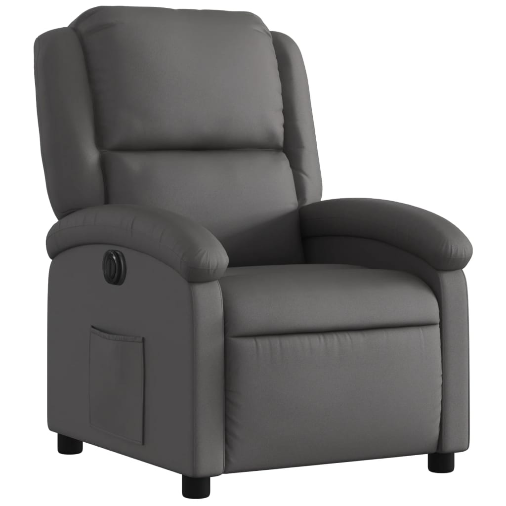Električni naslonjač od prave kože sivi
