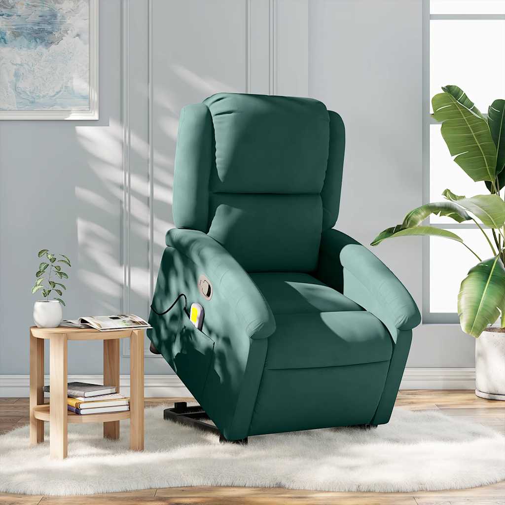 Masažni naslonjač na podizanje tamnozeleni baršunasti