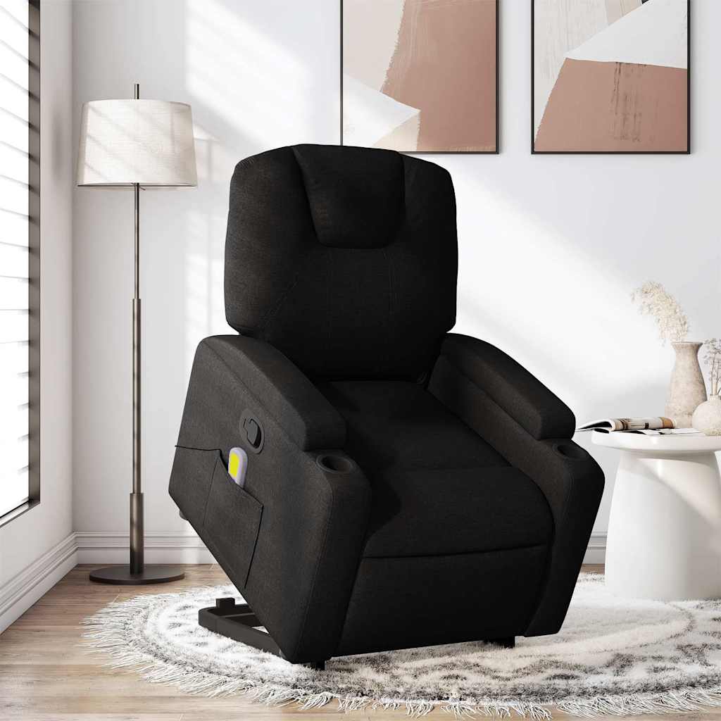 Masažni naslonjač na podizanje od tkanine crni