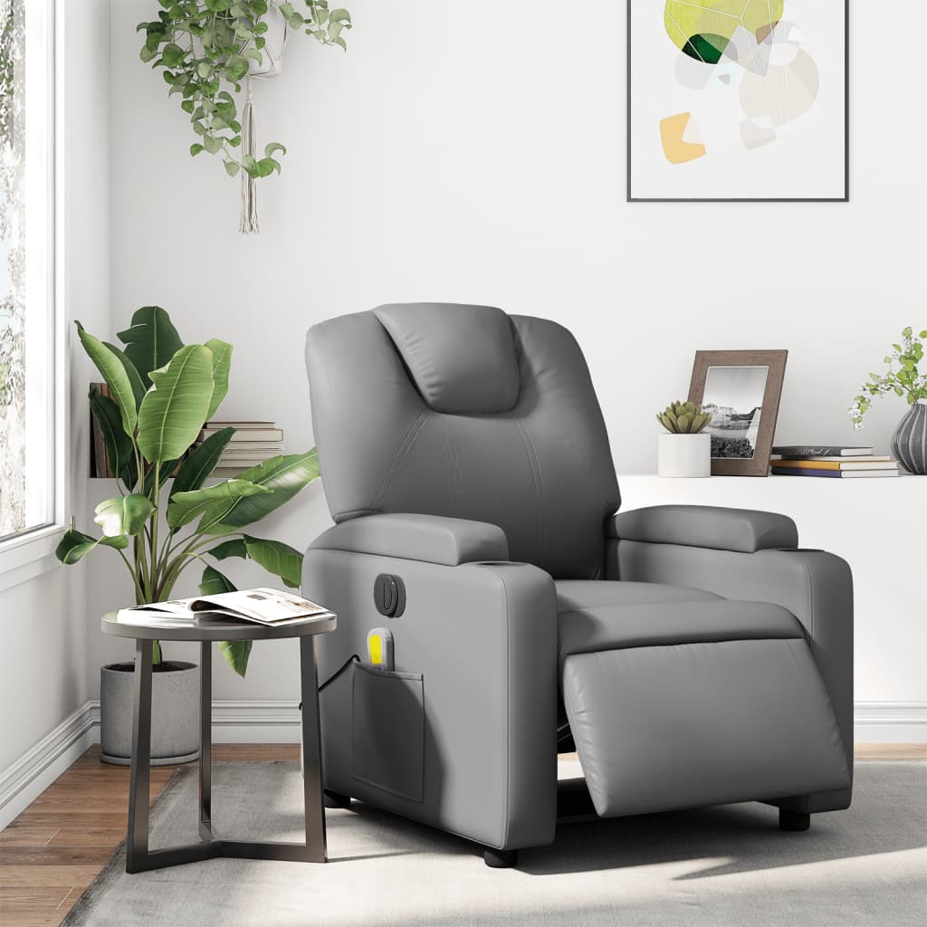 Električni masažni naslonjač od umjetne kože sivi