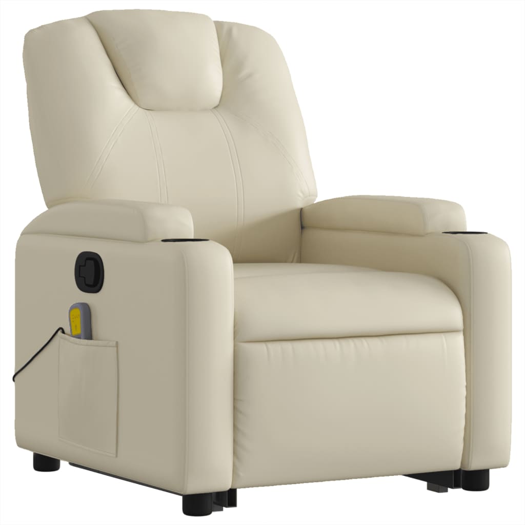 Masažni naslonjač na podizanje od umjetne kože krem