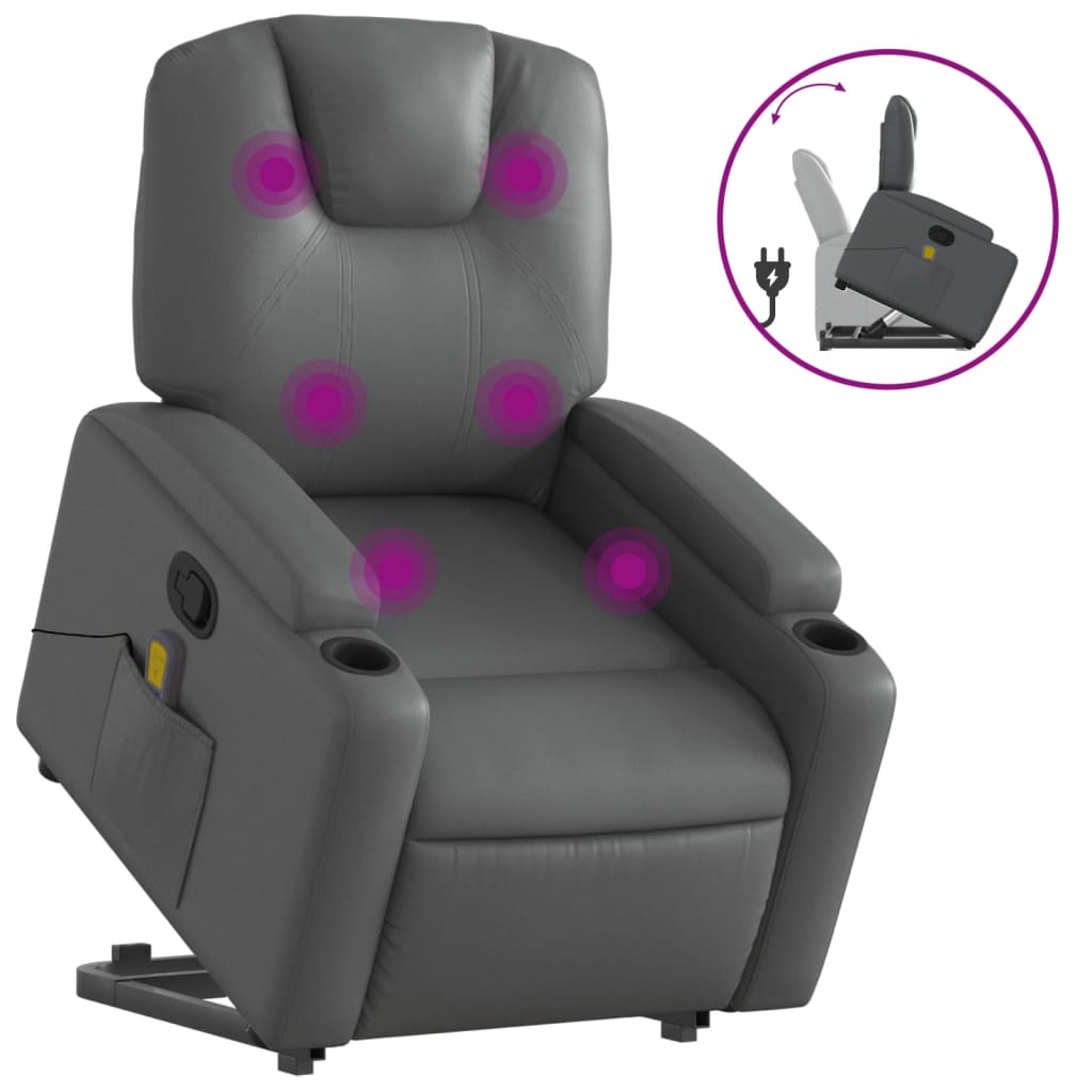 Masažni naslonjač na podizanje od umjetne kože siva
