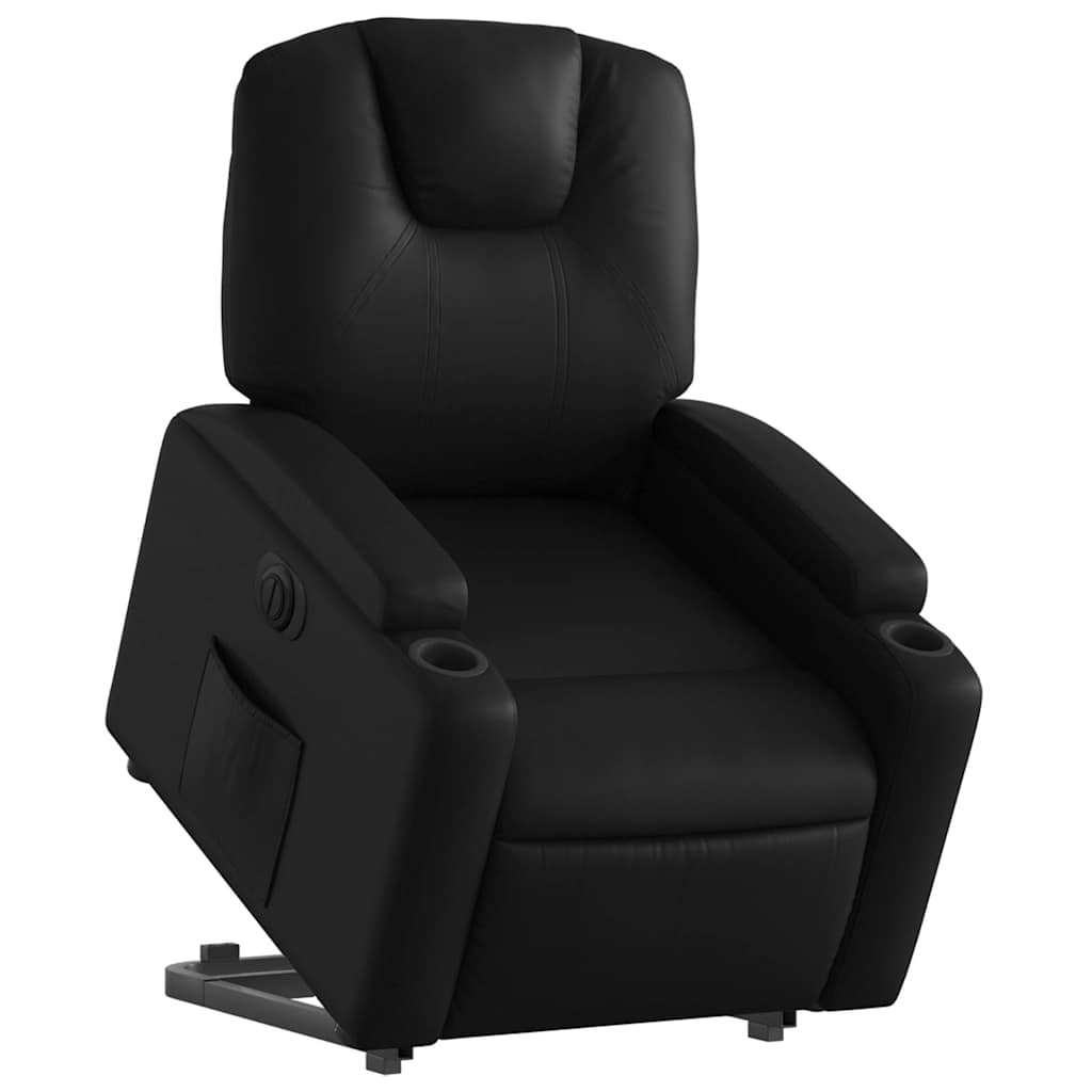 Električni naslonjač na podizanje od umjetne kože crni