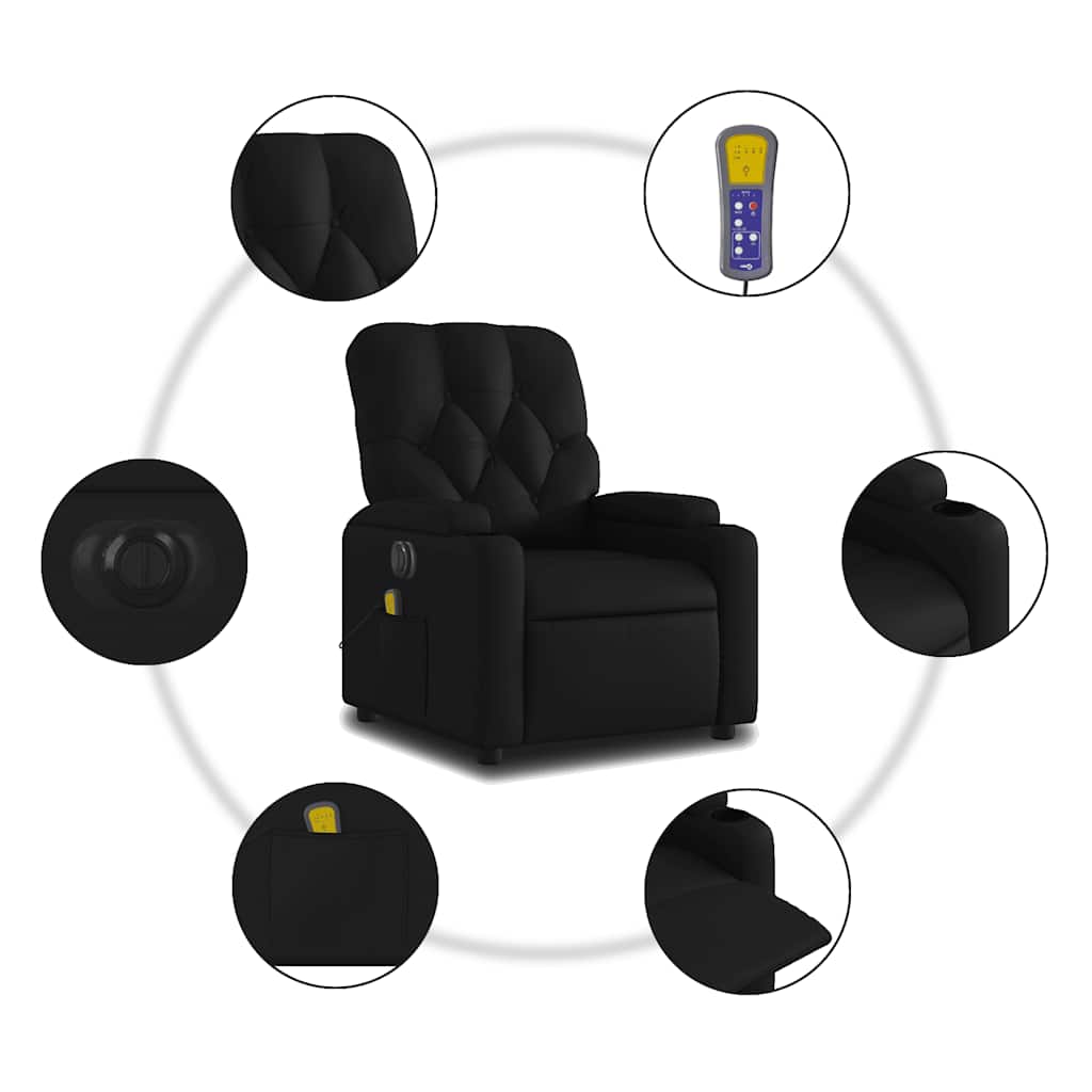 Električni masažni naslonjač od umjetne kože crni