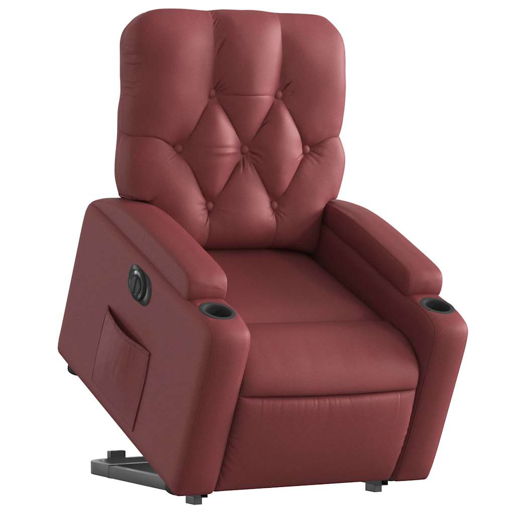 Električni naslonjač na podizanje umjetna koža crvena boja vina