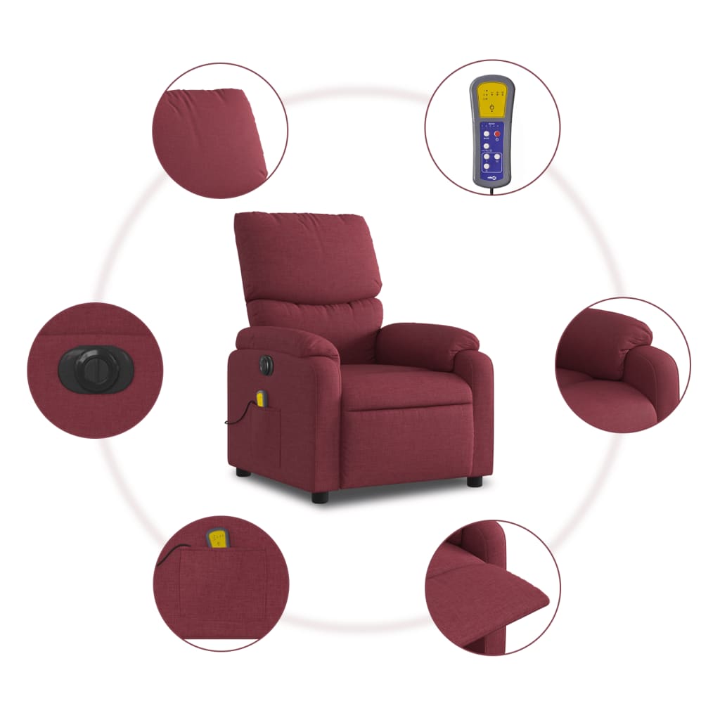 Električni masažni naslonjač od tkanine crvena boja vina