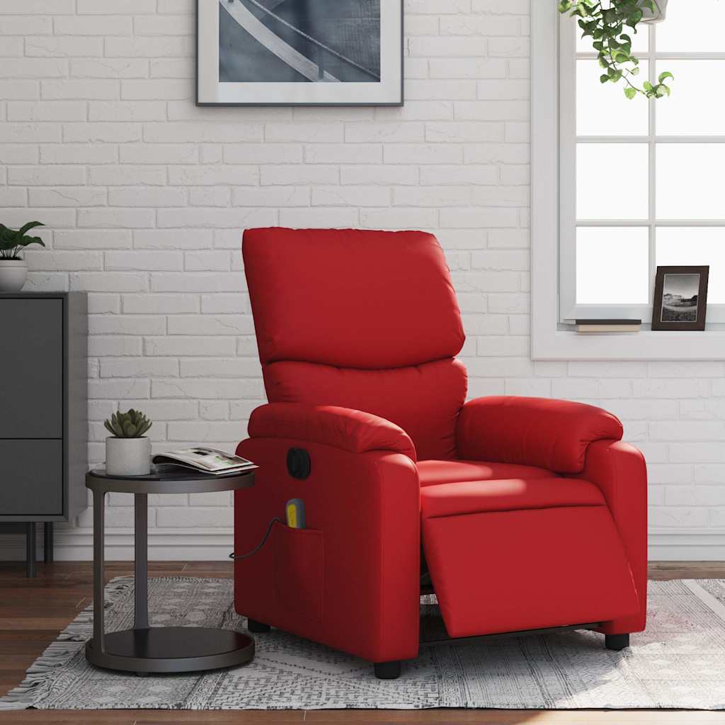 Električni masažni naslonjač od umjetne kože crveni