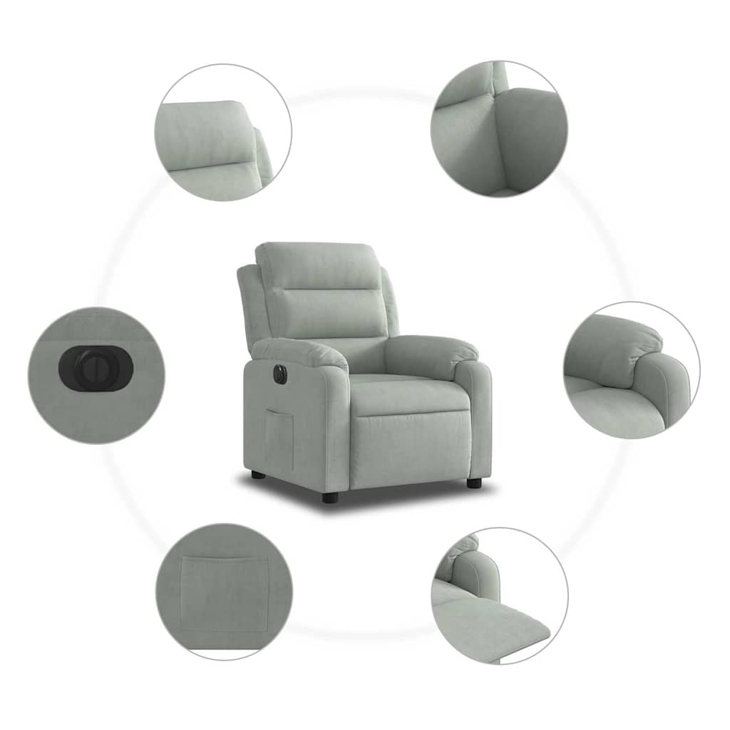 Električni naslonjač svjetlosivi baršunasti
