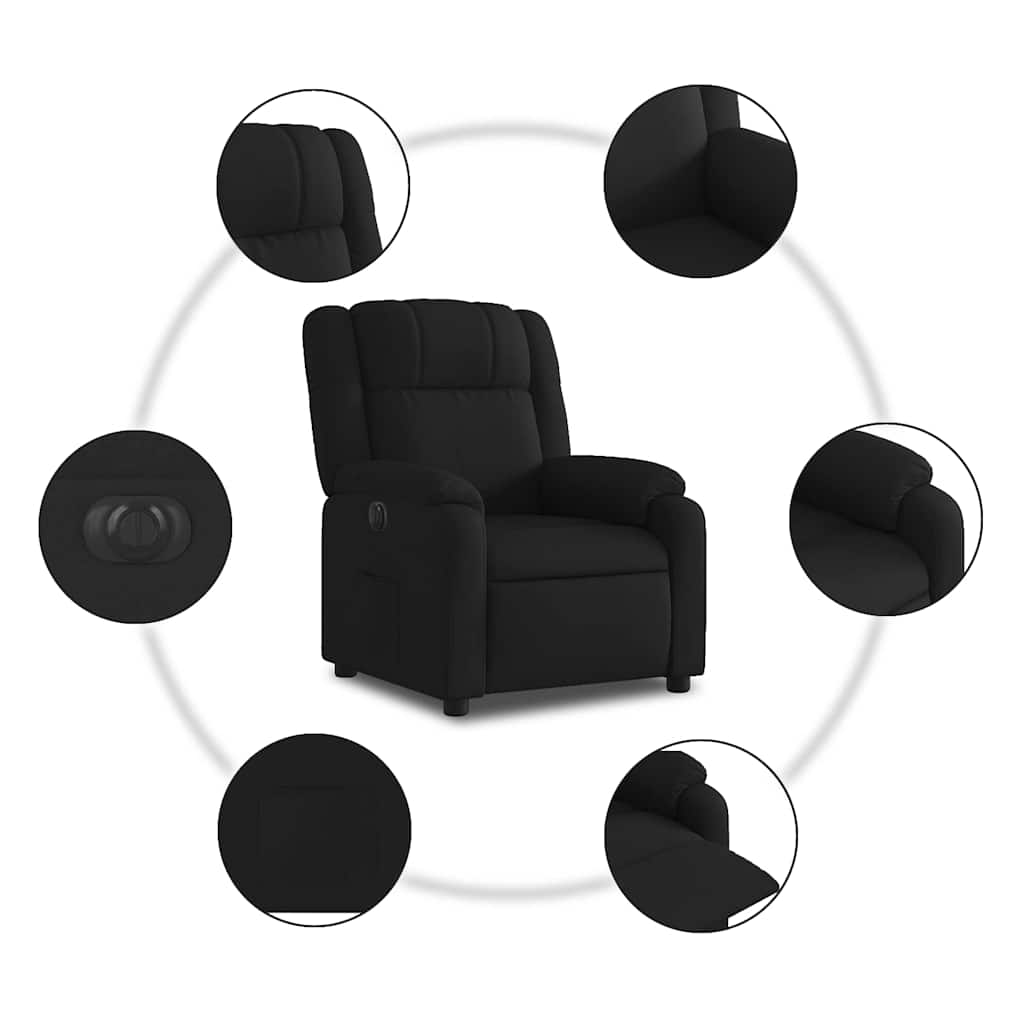 Električni naslonjač od tkanine crni