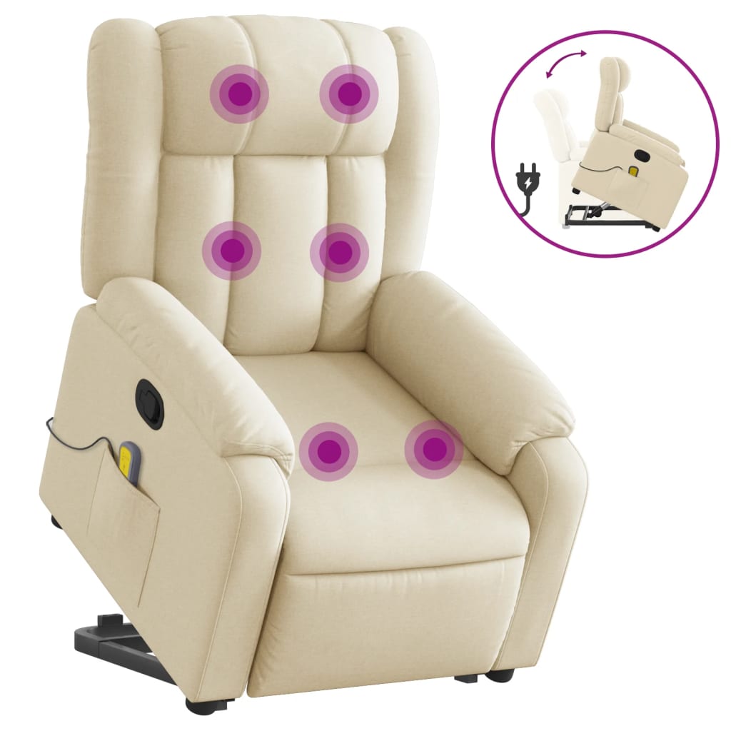 Masažni naslonjač na podizanje od tkanine krem