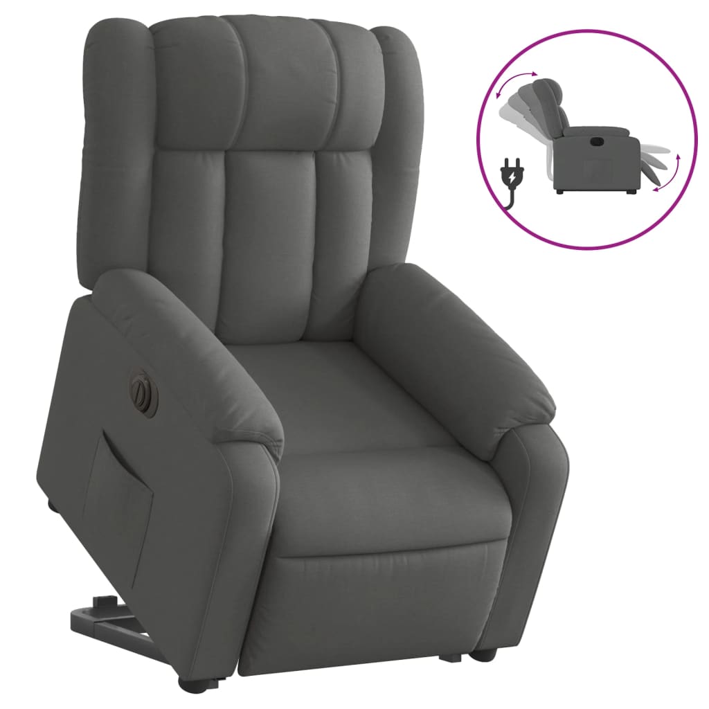 Električni naslonjač na podizanje od tkanine tamnosivi