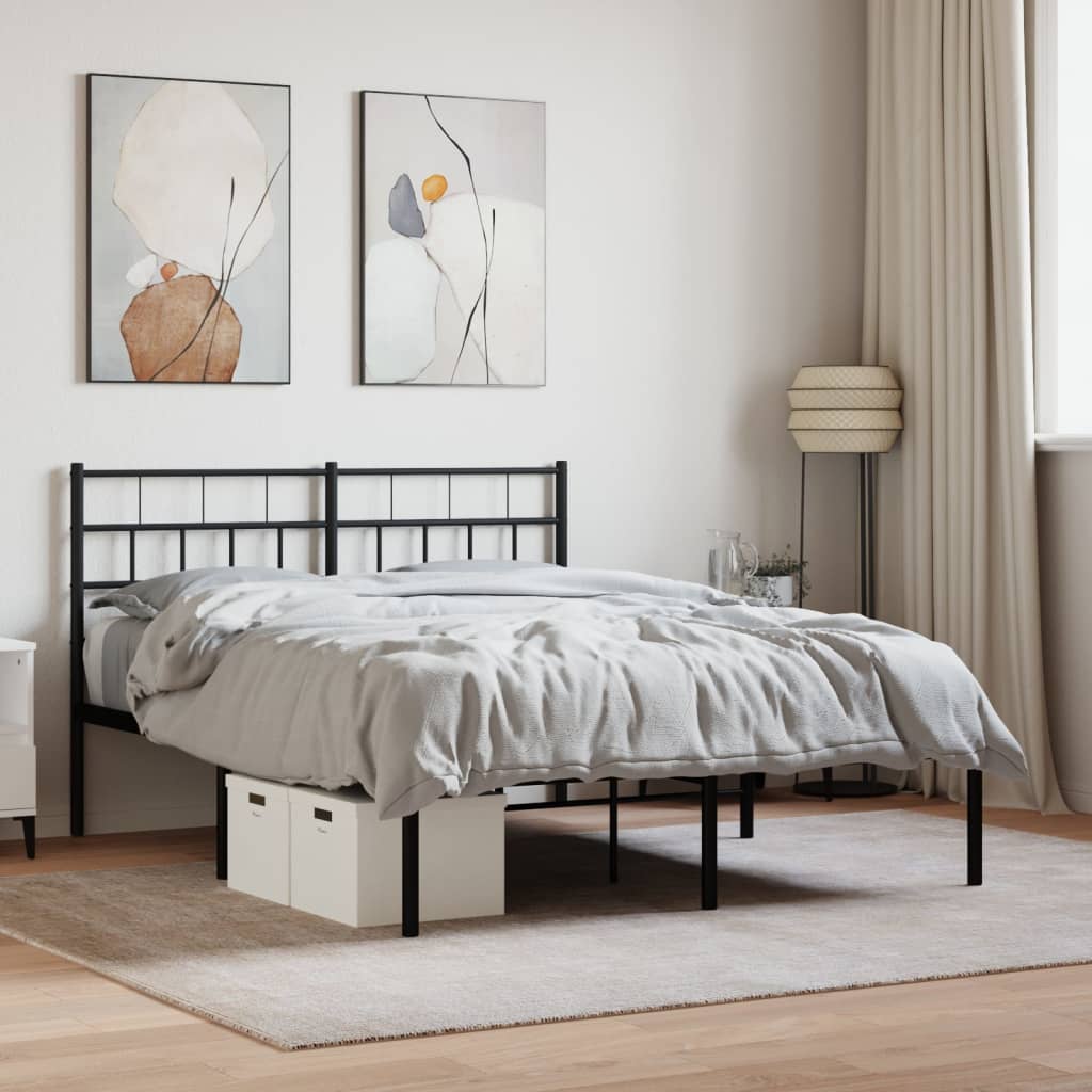 Metalni okvir za krevet s uzglavljem crni 140x190 cm