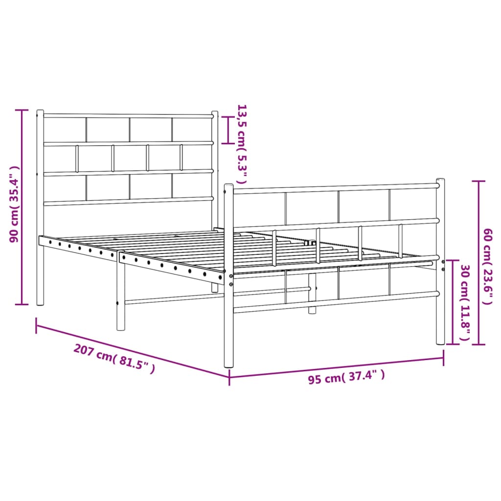 Metalni okvir kreveta uzglavlje i podnožje crni 90 x 200 cm