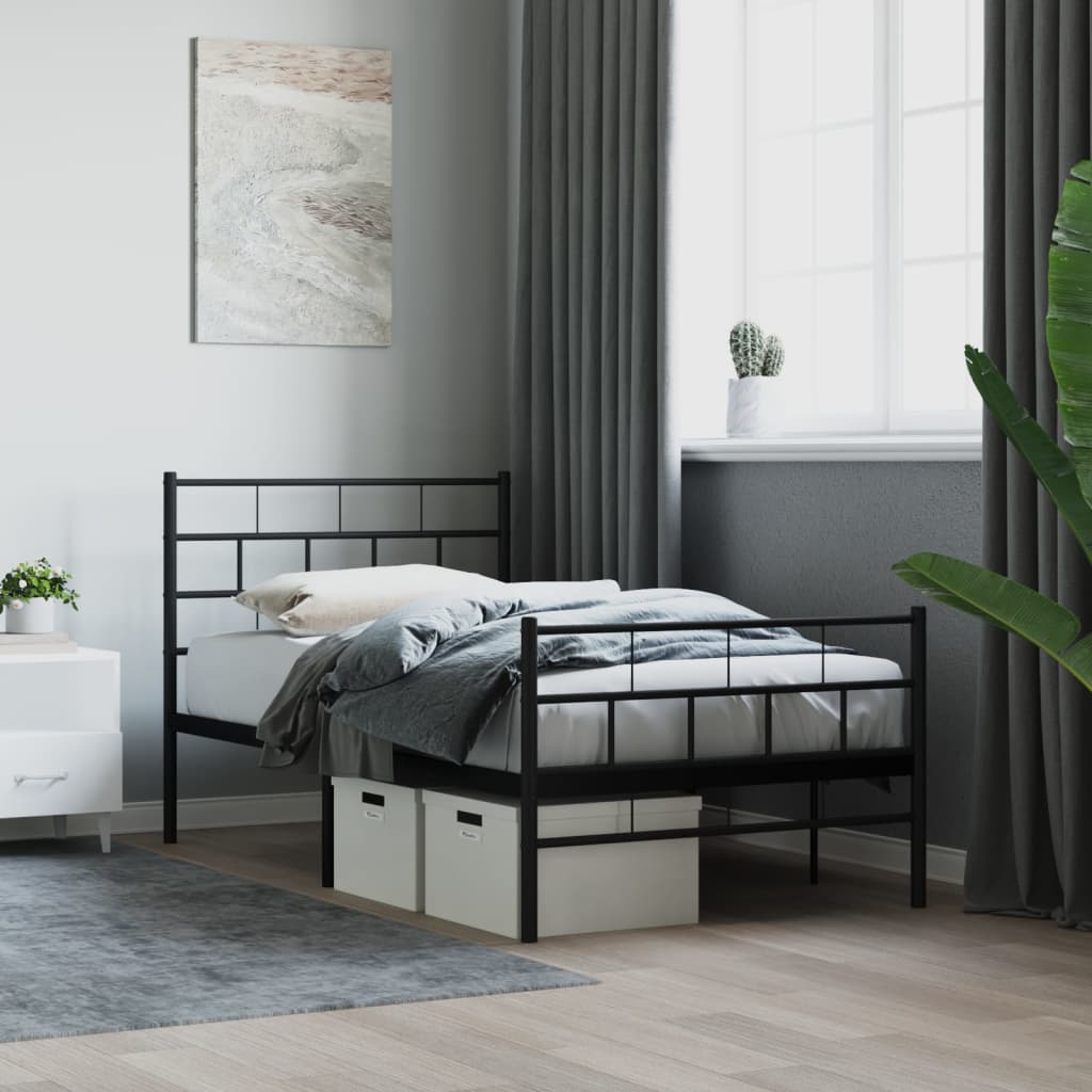 Metalni okvir kreveta uzglavlje i podnožje crni 90 x 200 cm