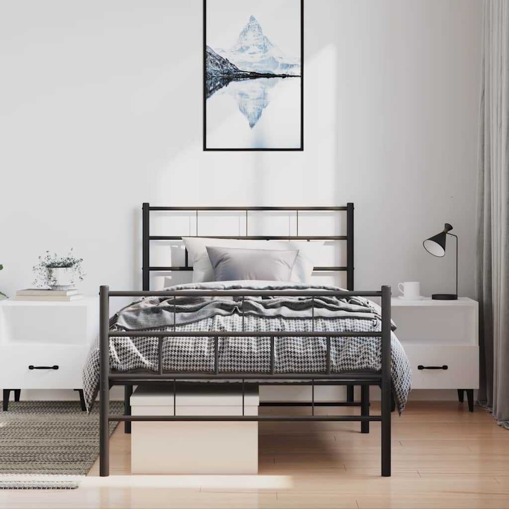Metalni okvir kreveta uzglavlje i podnožje crni 100x190 cm