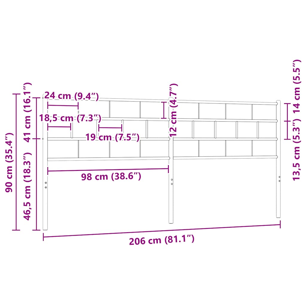 Metalno zamjensko uzglavlje crno 200 cm